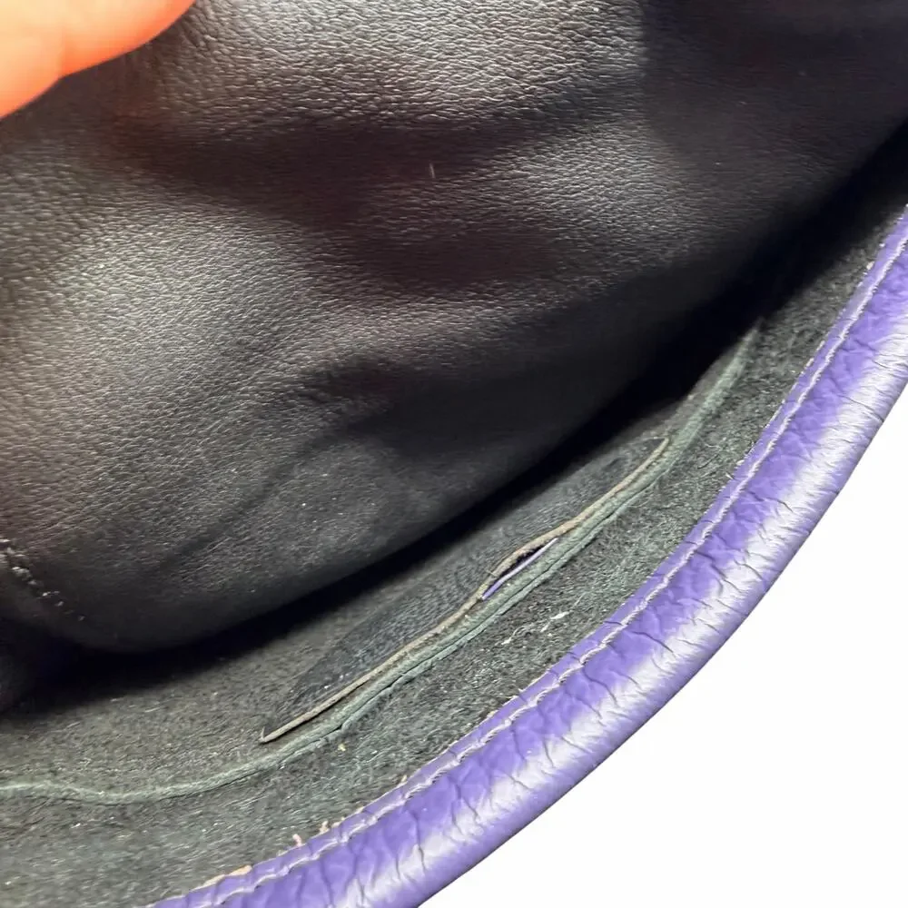 Handmade Black Leather Crossbody Bag Purple Beaded Accent
